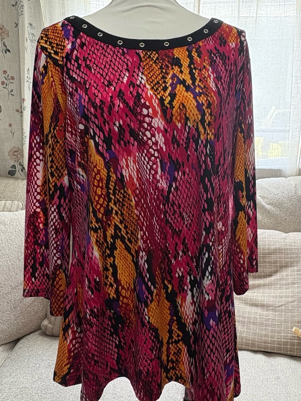 Investments Multicolor Snake Print Top with Eyelet Trim
